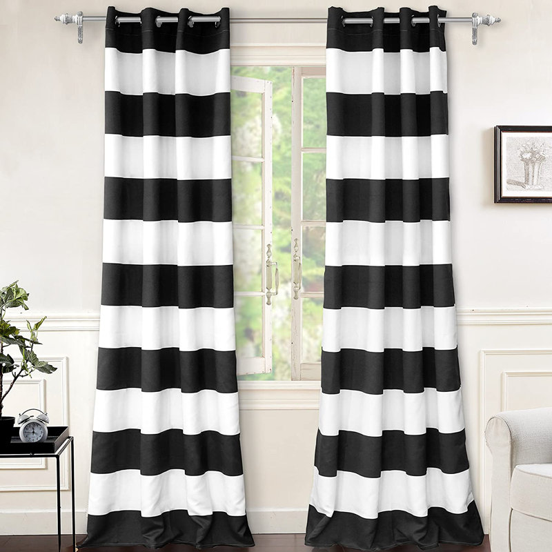 Eastcote Striped Room Darkening Grommet Curtains, 52" W x 96" L, Indigo Black
