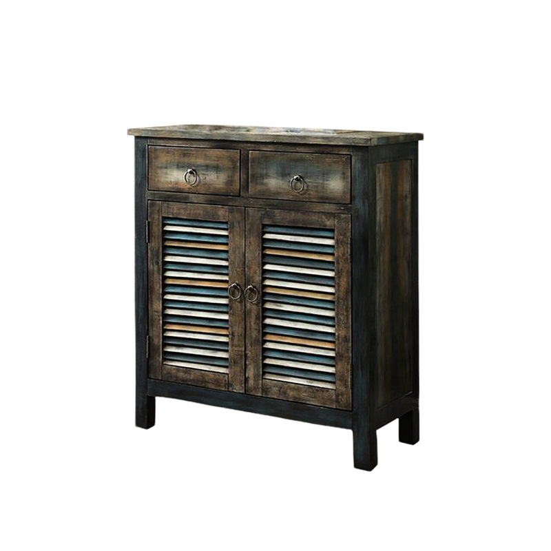Armoire console rustique en chêne antique et bleu sarcelle