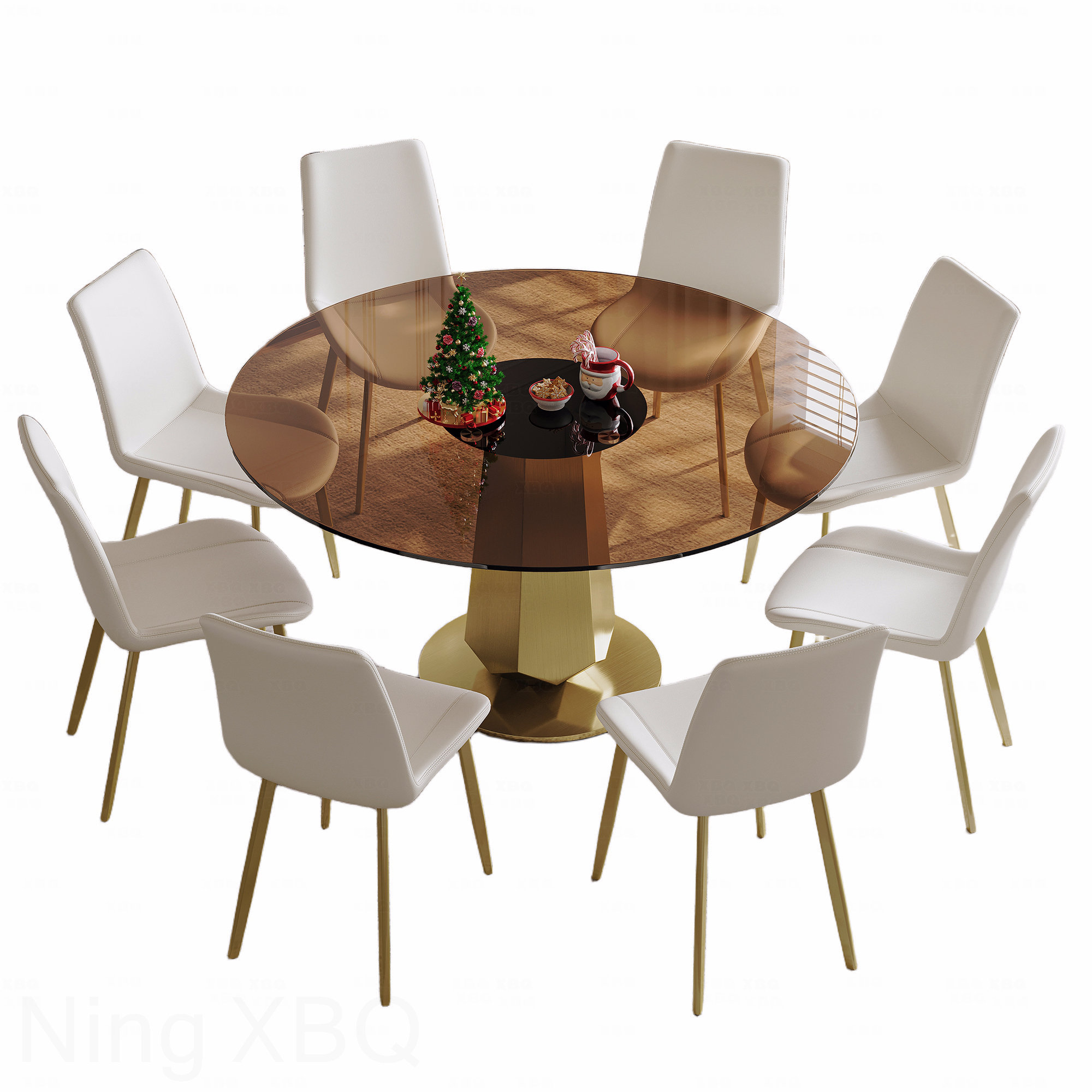 Latitude Run® 53 Inch Luxury Round Dining Table Smoked Glass Top Gold ...