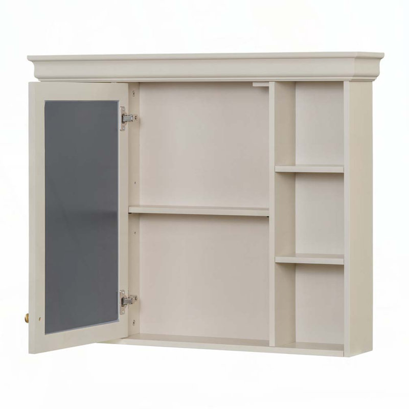 Armoire de salle de bain murale 35 "x 28" avec miroir, armoire, 6 tablettes ouvertes, Beige / Crème