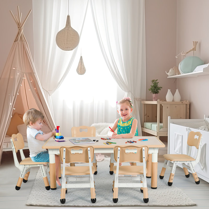 Aarianna Kids 7 Piece Play Or Activity Table and Chair Set, Beige