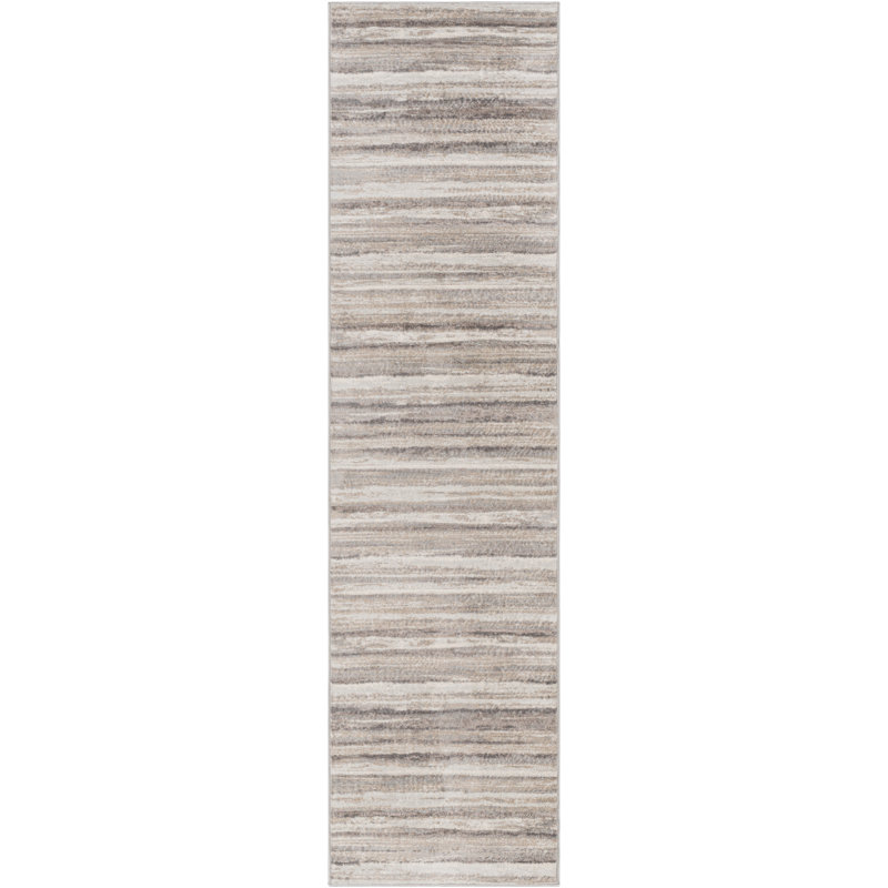 Behan Striped Medium Gray/Tan/Camel Rug, Runner 2'7" x 10'