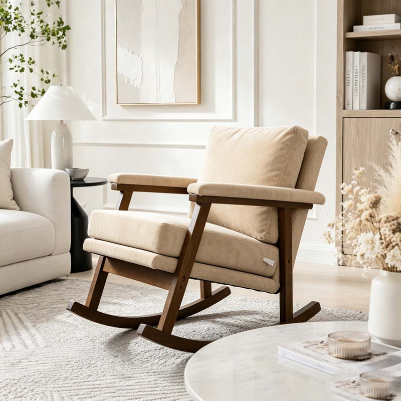 Chaise d'appoint moderne, chaise berçante avec structure en bois, khaki