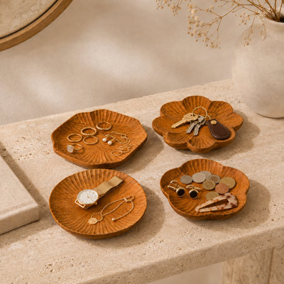 Plateau à bijoux traditionnel en bois, fait à la main, ensemble de 4