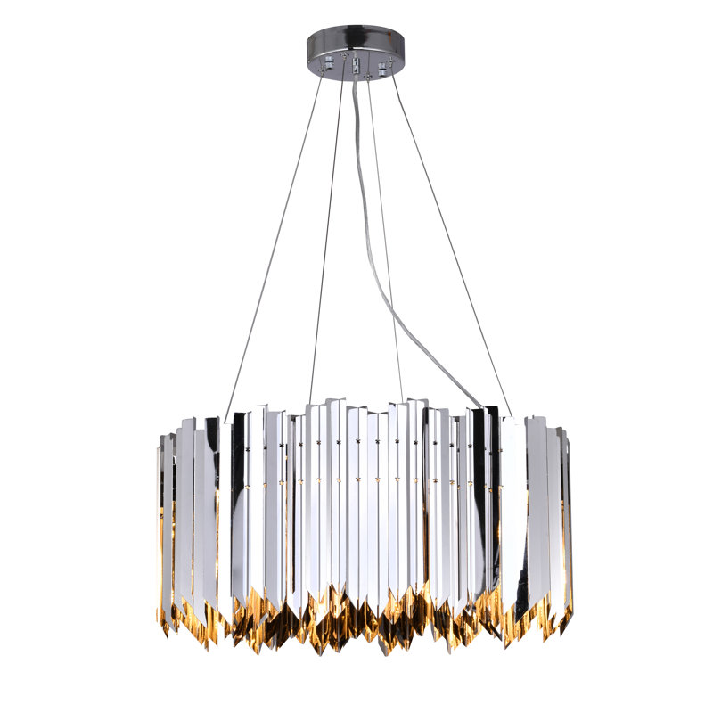 8-Light Chrome Stainless Steel Spike Drum Chandelier, Clear, Shiny Nickel