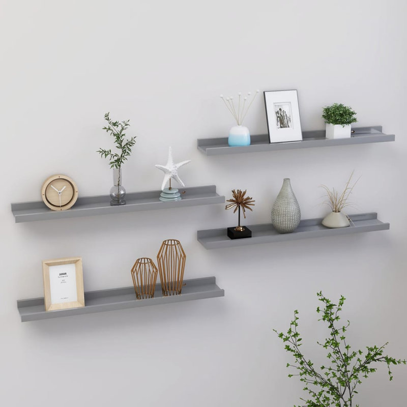Gracelinn 4 Piece Floating Shelf, 3cm H x 60cm W x 9cm D, Grey