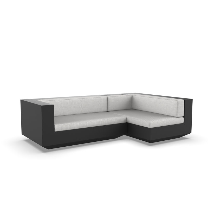 Vela 102.25" Wide Outdoor Reversible Patio Sectional with Cushions, Right Hand Facing, Black, Nautical Taupe