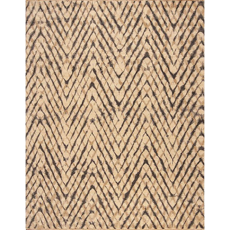 Shibori Hand Knotted Wool Area Rug in Ivory/Steel/Beige, Sample 2' x 3'