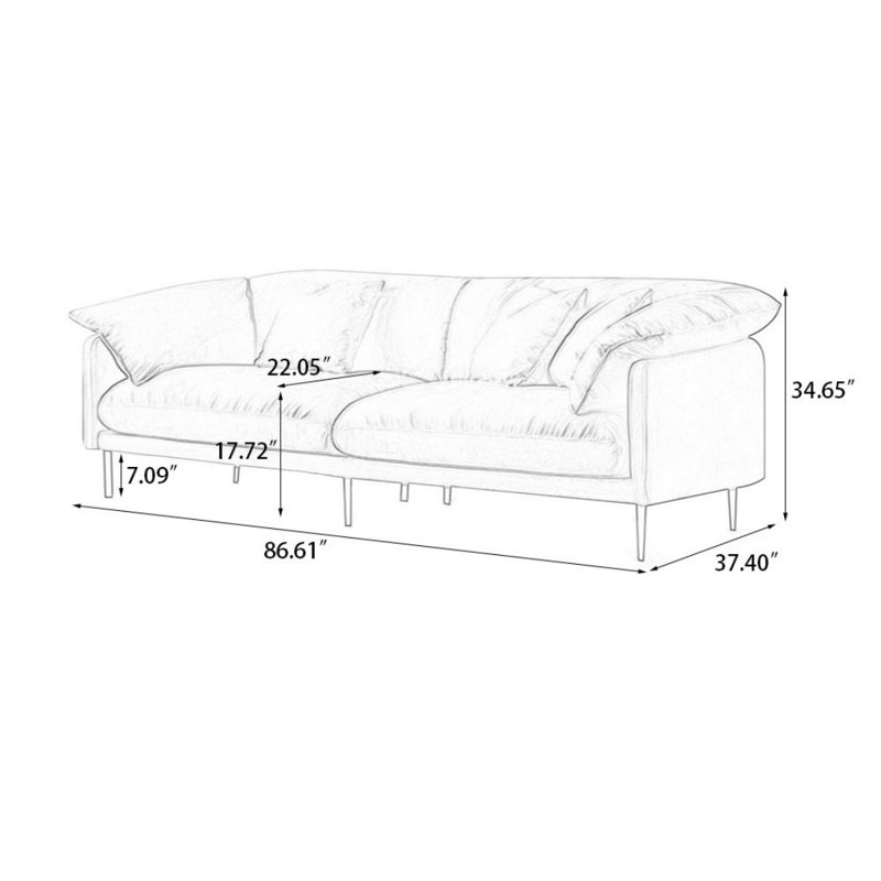 Causeuse-coussin modulaire en polyester bleu, 34,65 po H x 86,61 po L x 37,4 po P, Bleu