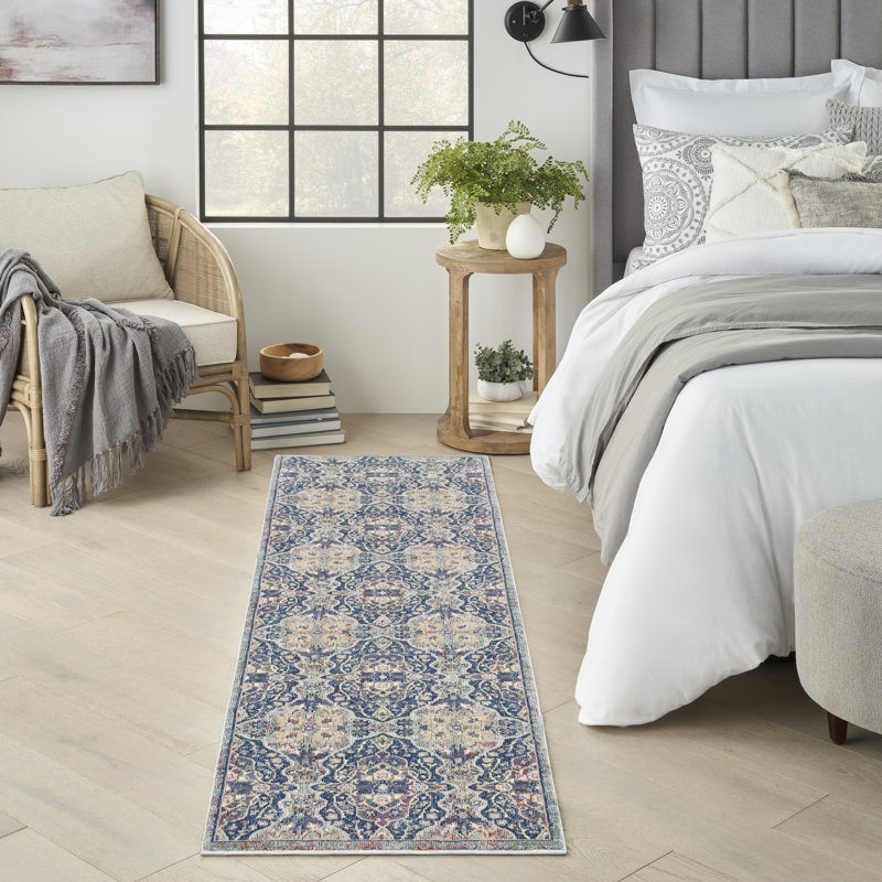 Tapis bleu marine traditionnel Raymond Farmhouse, Tapis de couloir 2 pi x 6 pi