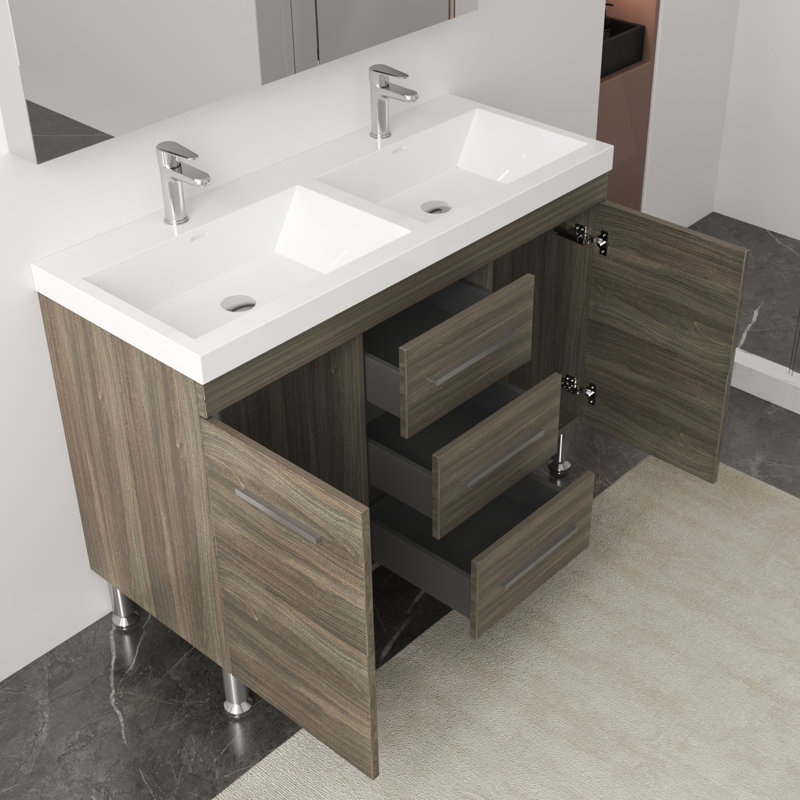Ensemble de meuble-lavabo double 48 po Roylene, Gris