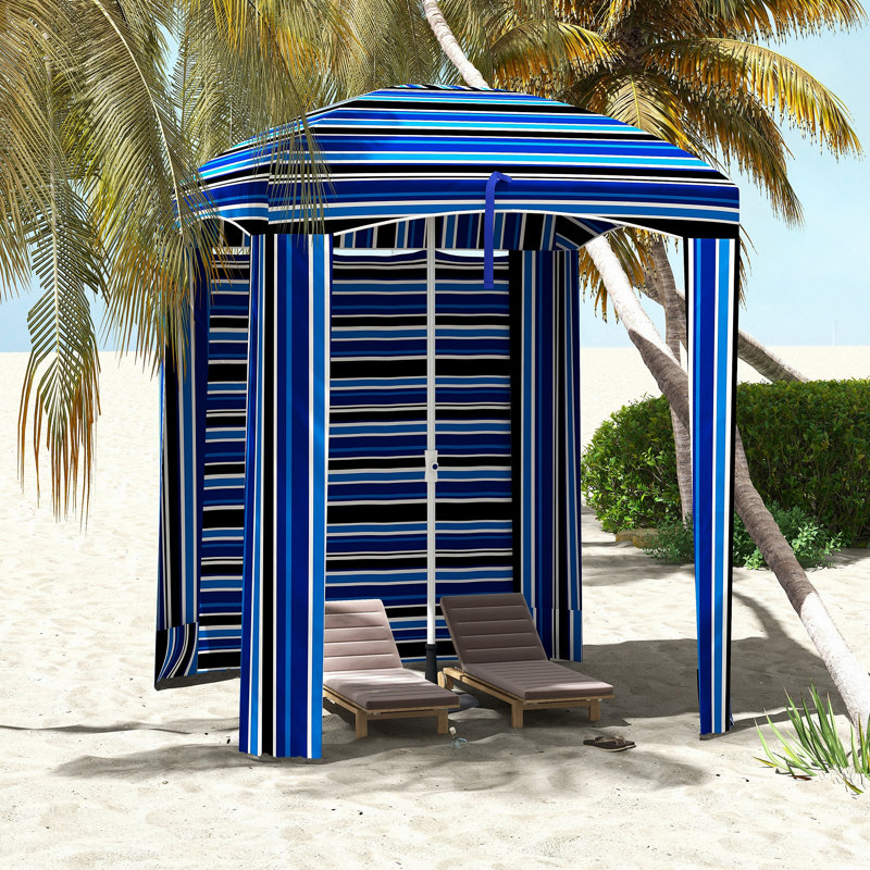 Parasol de plage portatif 5,9 'x 5,9' Outsunny, Bleu / rayures noires