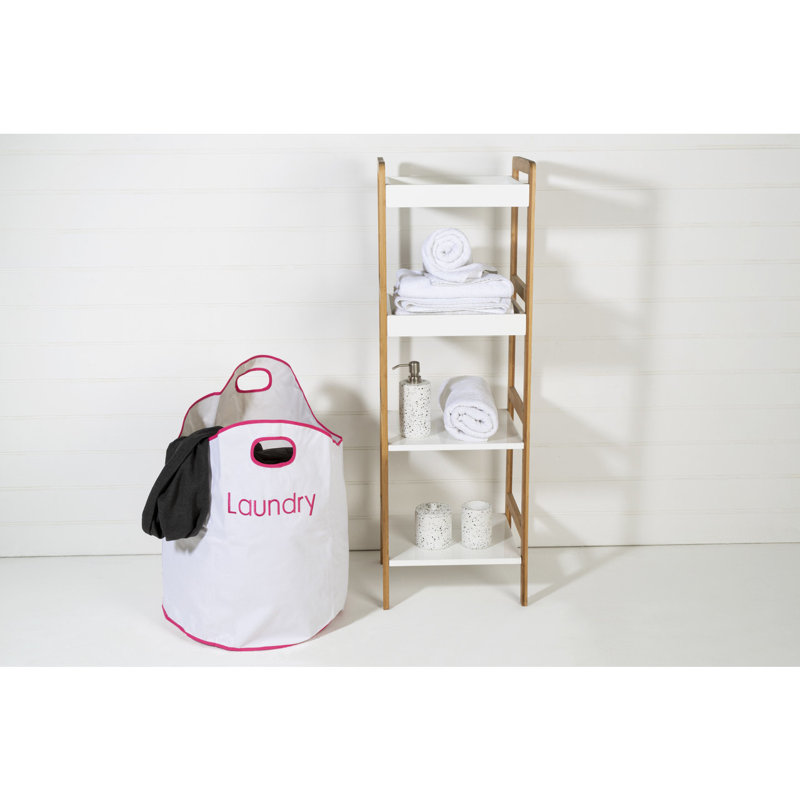 Oxford Fabric Laundry Bag with Handles, White/Pink
