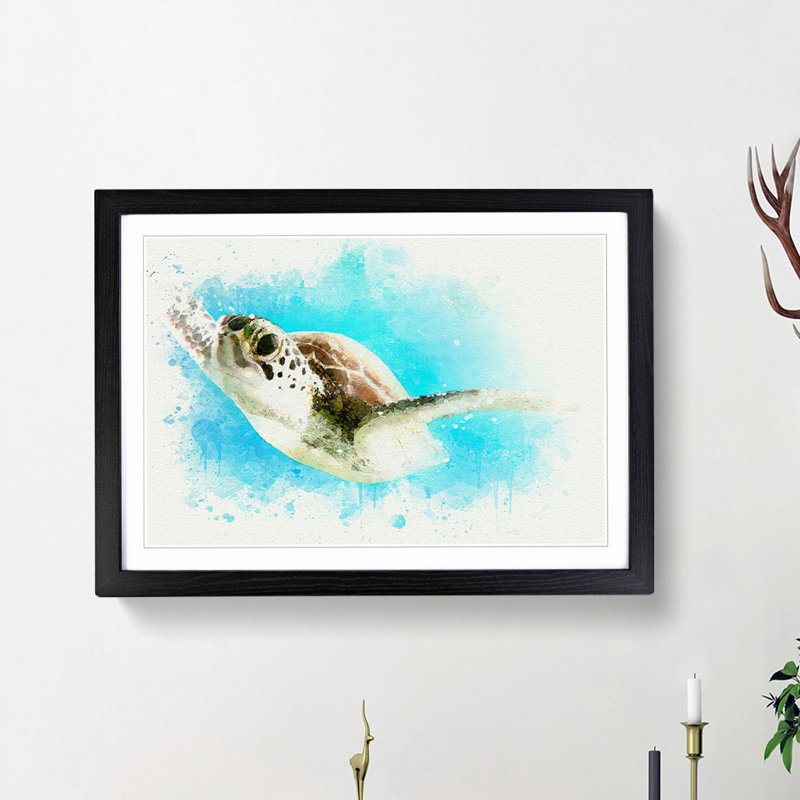 Green Turtle in Abstract - Framed Print, Black Framed, 36cm H x 48cm W x 2cm D