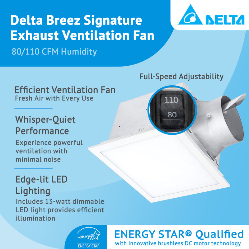 Delta Breez White LED Exhaust Fan with Adjustable Color Temperature