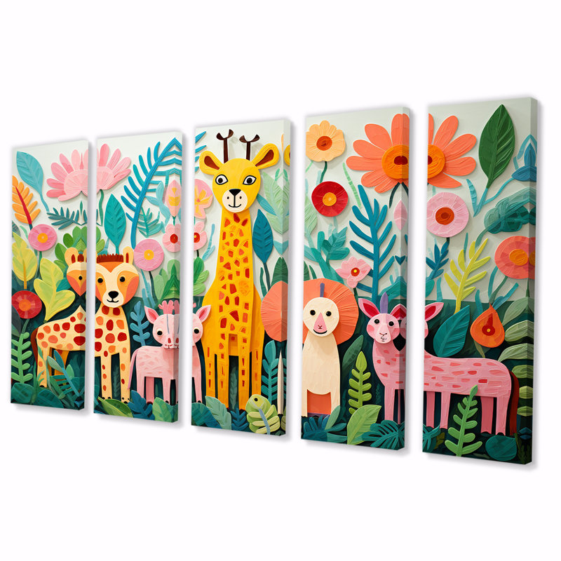 Ensemble de 5 pièces colorées, "Animal Nursery I - Animal Nursery", H 32 po x l 80 po