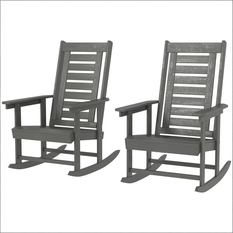 2 chaises berçantes d'extérieur avec accoudoirs larges 2 pièces | Idée de cadeau, Gris