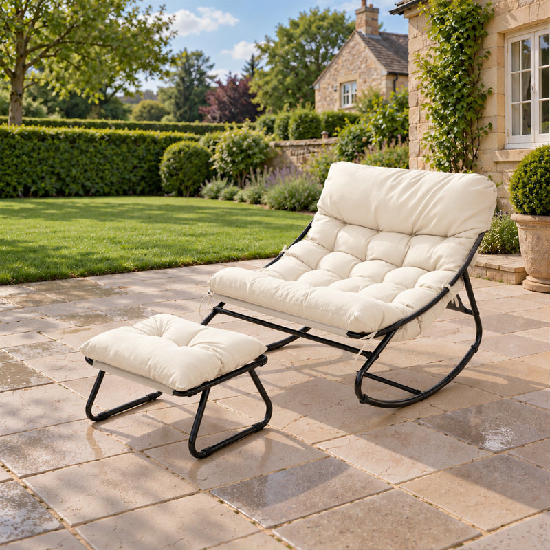 Outdoor Rocker Chair with Stool, Dark Grey