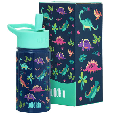 Bouteille d'eau en acier inoxydable 14 oz Wildkin - sans BPA, étanche, isolée, facile à nettoyer - Dino Pals