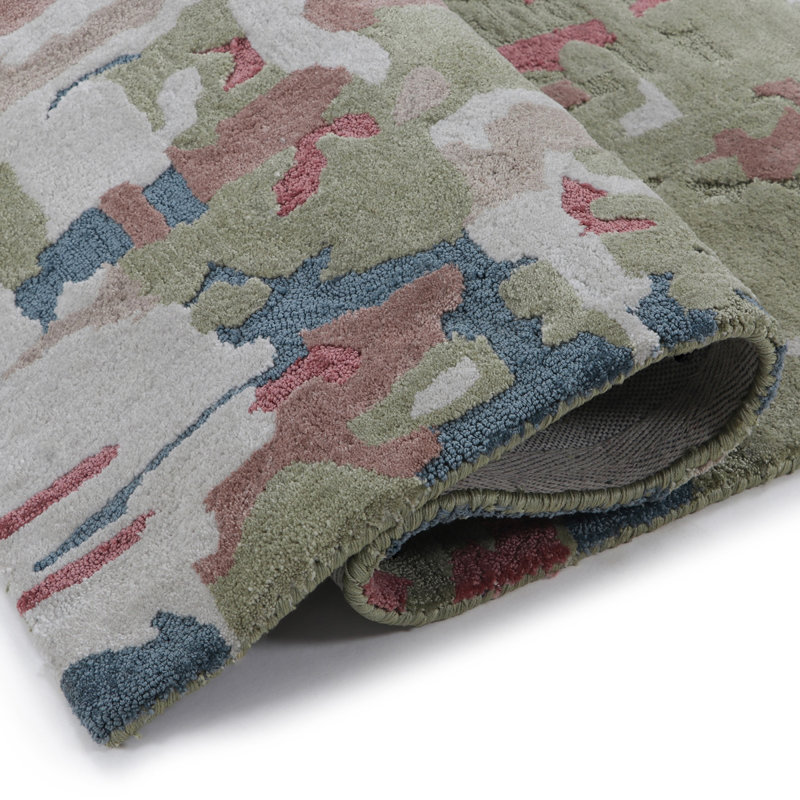 Cascades Hand-Tufted Indoor Rug Abstract Impressionist Pink Green Blue , Rectangle 9' x 13'