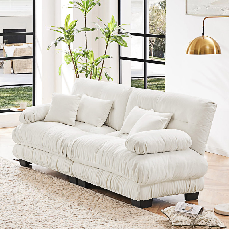 Upholstered Sofa Couchs, 35.43" H x 94.43" W x 36.03" D, 2, White
