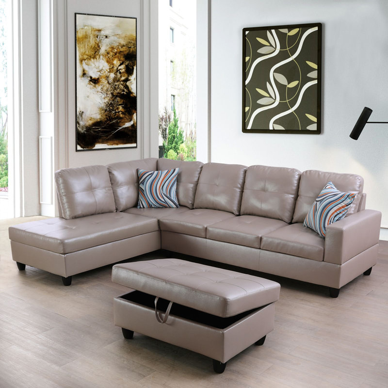 Upholstered Sectional, Left Hand Facing, Latte Faux Leather