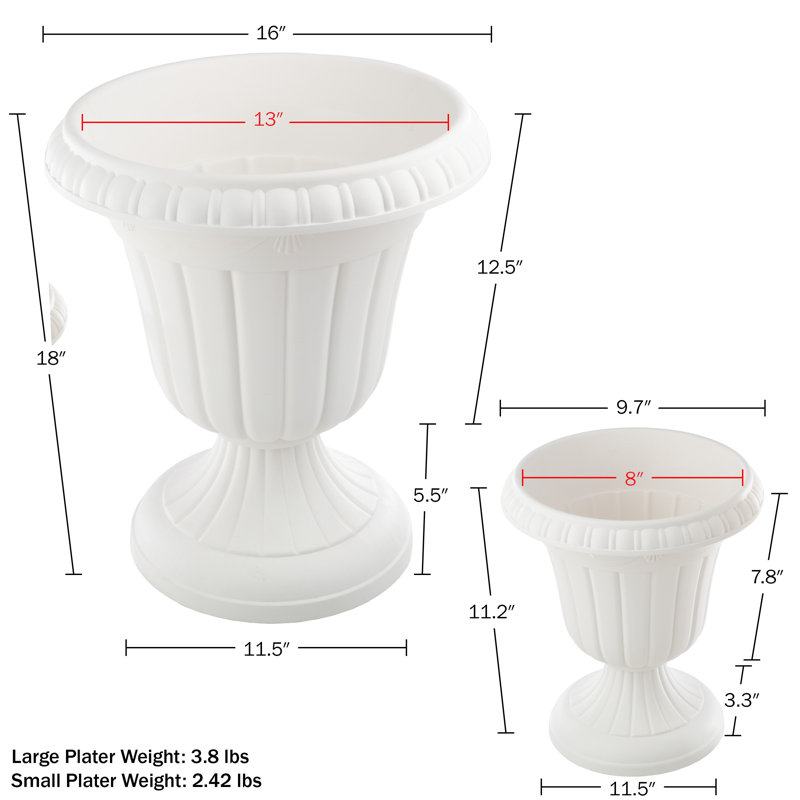 Ensemble de 2 jardinières d'extérieur - grandes et petites jardinières à urne - pots à plantes en plastique pour décoration intérieure, extérieure ou porche par Pure Garden (blanc)