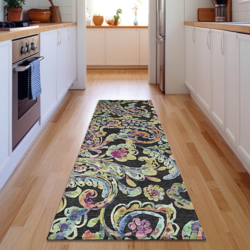 Premium Machine Washable Prisco Black Rug, Runner 2'3" x 7'6"