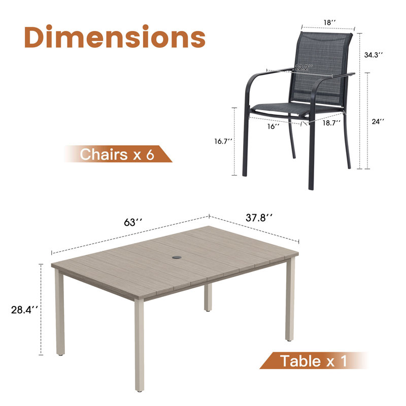 Leyre 6 - Person Patio Dining Set with Rectangular Table, Wood Gray/Gray