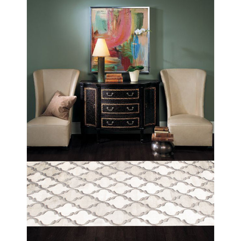 Tapis ivoire/gris noué la à la main