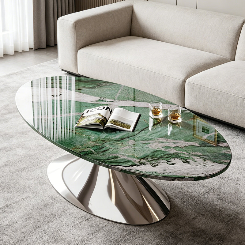 Table basse moderne minimaliste ovale en marbre