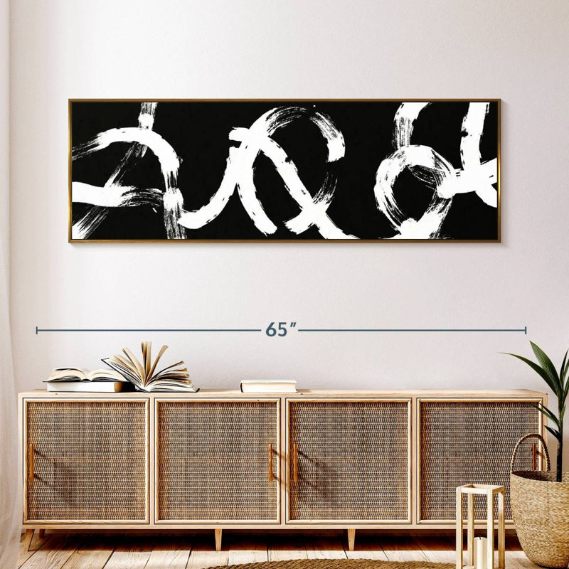 Coups abstraits BW, Floating Frame Gold, 57" X 19"