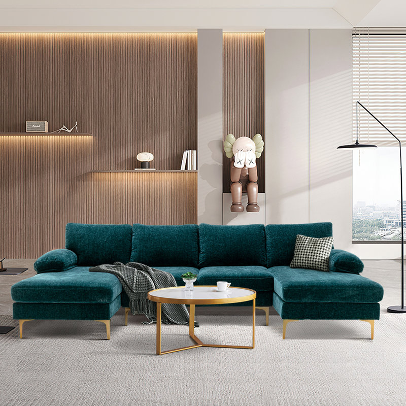 Canapé modulaire 3 pièces Donnica, 100 % polyester bleu sarcelle