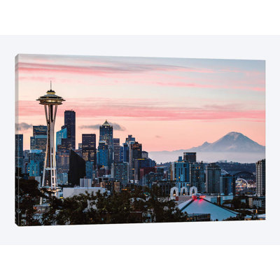 " Skyline At Dawn With Mt. Rainier, Seattle, USA " Color Photography