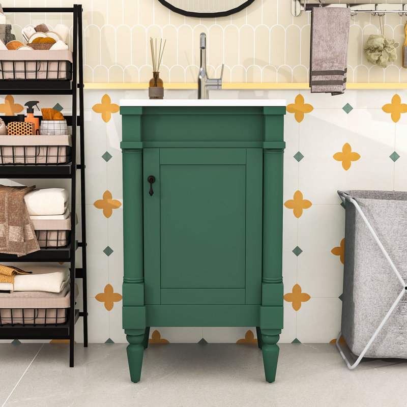 Bathroom Vanity with Sink and Adjustable Shelf, Green