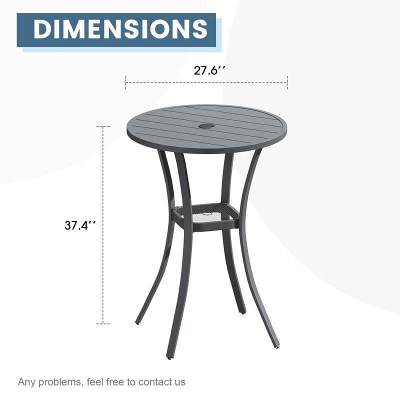 Tenesia Round Metal Outdoor Bar Table With Umbrella Hole , 27.6'' in. W 27.6'' in. D, Gray