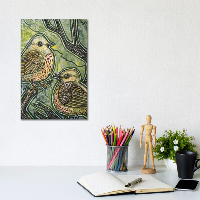 Duet (Yellow Warbler) by Lynnette Shelley - Painting on Canvas, 30.48cm H x 20.32cm W x 1.91cm D, Wrapped Canvas