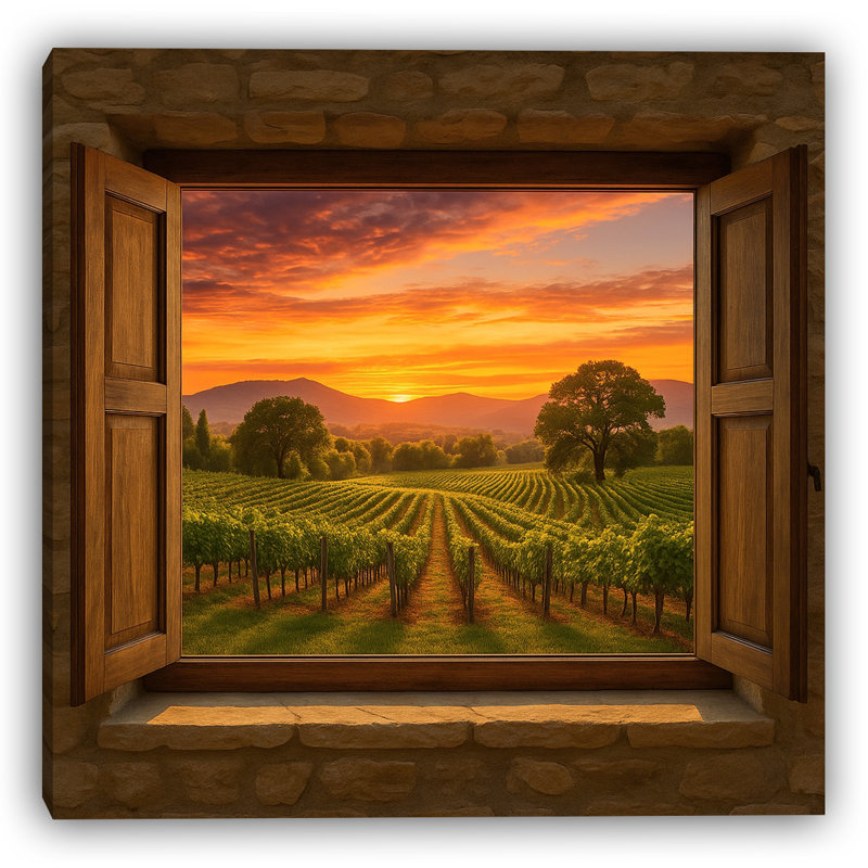 Art mural sur toile Vineyard Glow - Sunset Vineyard View