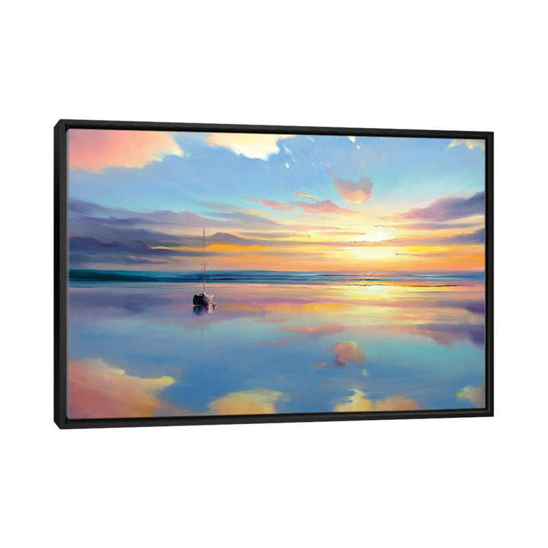 Où le ciel rencontre l'eau, H 26 po x l 40 po x P 1,5 po, Toile avec cadre flottant noir