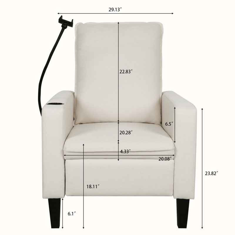 Yiran Upholstered Recliner, Beige Fabric