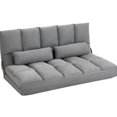 Gray Floor Couch Bed Chair - Convertible With Adjustable Rest, 2 Pillows, Space Saving, Metal Frame For Folding Back & Head Build