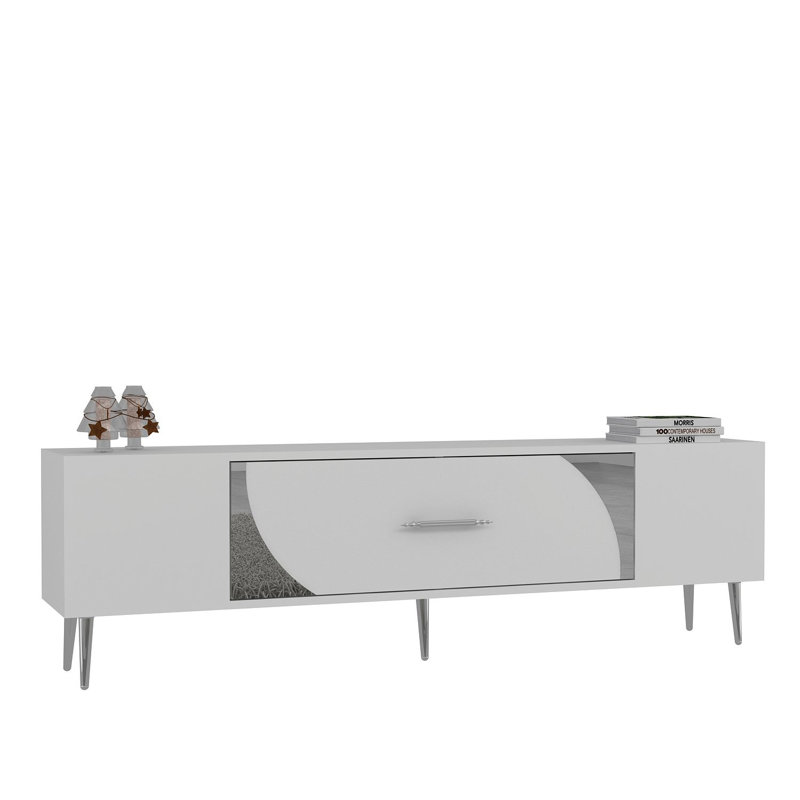 Olivia Unfinished TV Stand, 150cm, White/Silver