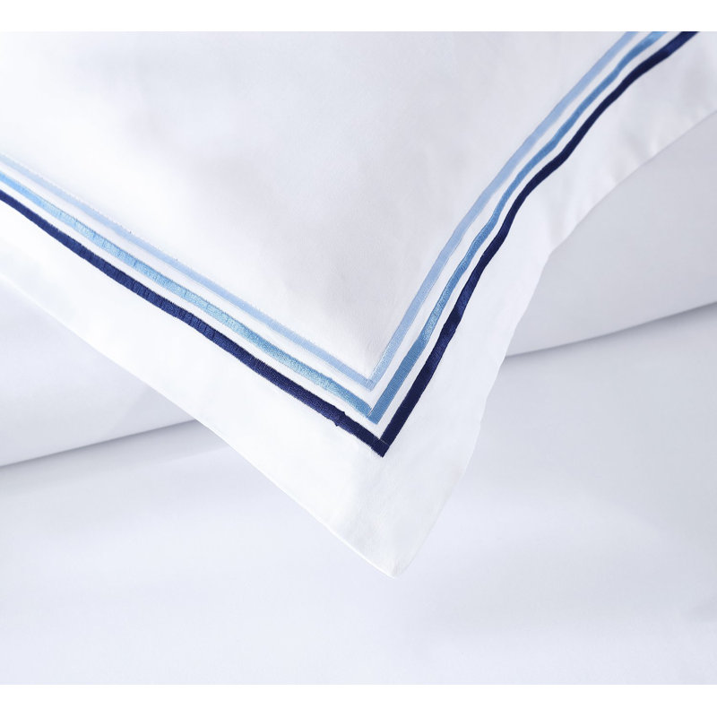 Triple Luxe Sateen Duvet Cover Set , Queen Duvet Cover + 2 Standard Shams, White/Ocean
