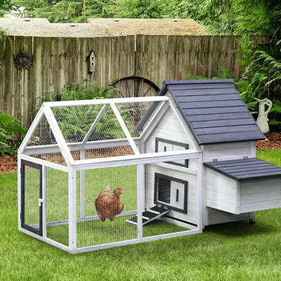 Poulailler 65 po détachable, poulailler d'extérieur en bois avec nichoir, perchoirs et dispositif pour la cage de jardin, porte automatique pour poulailler