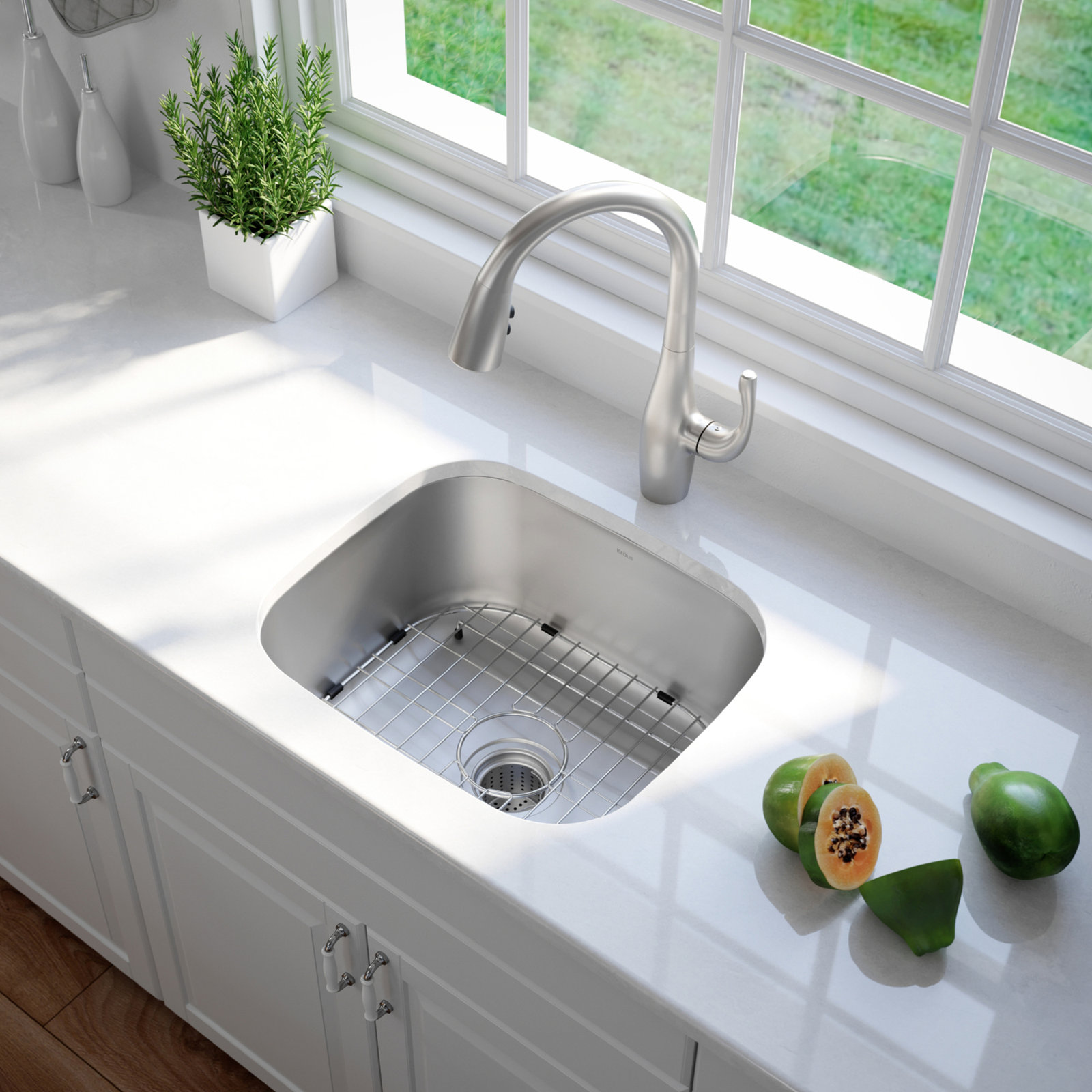 KRAUS Premier Undermount Single Bowl 18-Gauge Stainless Steel Kitchen Sink, 9" H x 20.5" W x 19.75" D