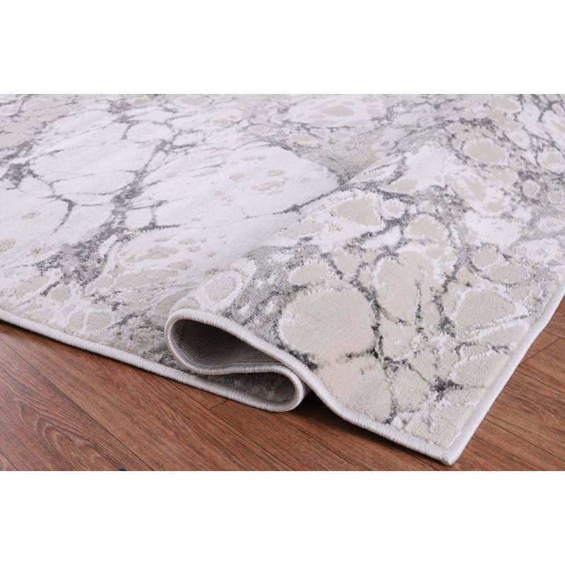 Ilios Collection Textured Abstract Cream and Grey Rug, Rectangle 2' x 3'