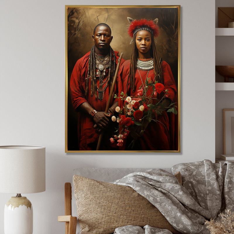 Guerriers Maasai d'Afrique II, H 44 po x l 34 po x P 1,5 po, Cadre flottant doré