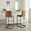 Tabouret de bar en similicuir brun - structure en métal noir robuste et siège rembourré, sièges élégants pour îlot de cuisine, bar à domicile et salle à manger, 2 ensembles-1200996845-1200996834
