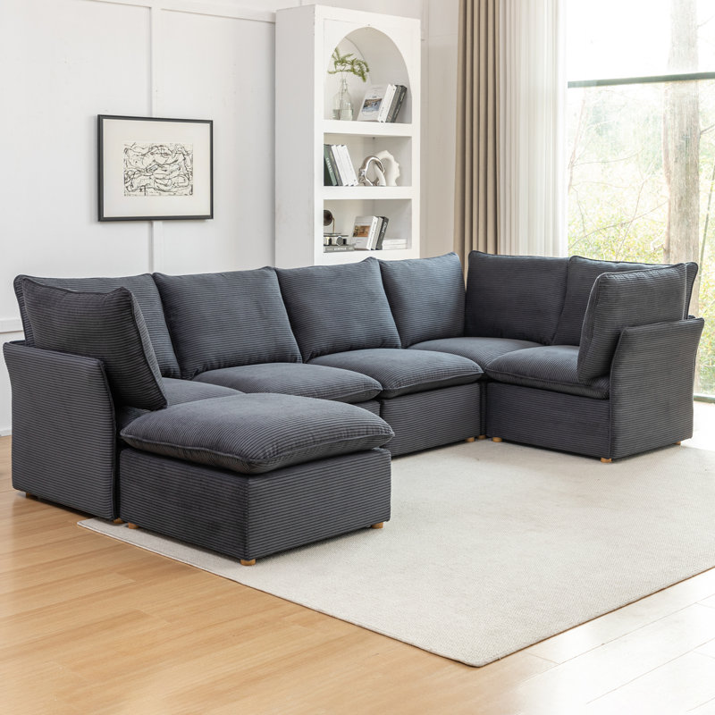 Canapé modulaire Hepworth Dejohn, H 36 po x l 125 po x P 62,5 po, Velours côtelé gris