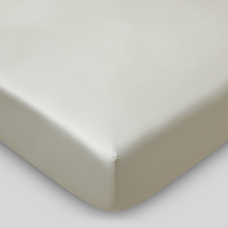 Drap-housse 100% coton 400 fils Sateen, Ivoire, Drap-housse de taille simple